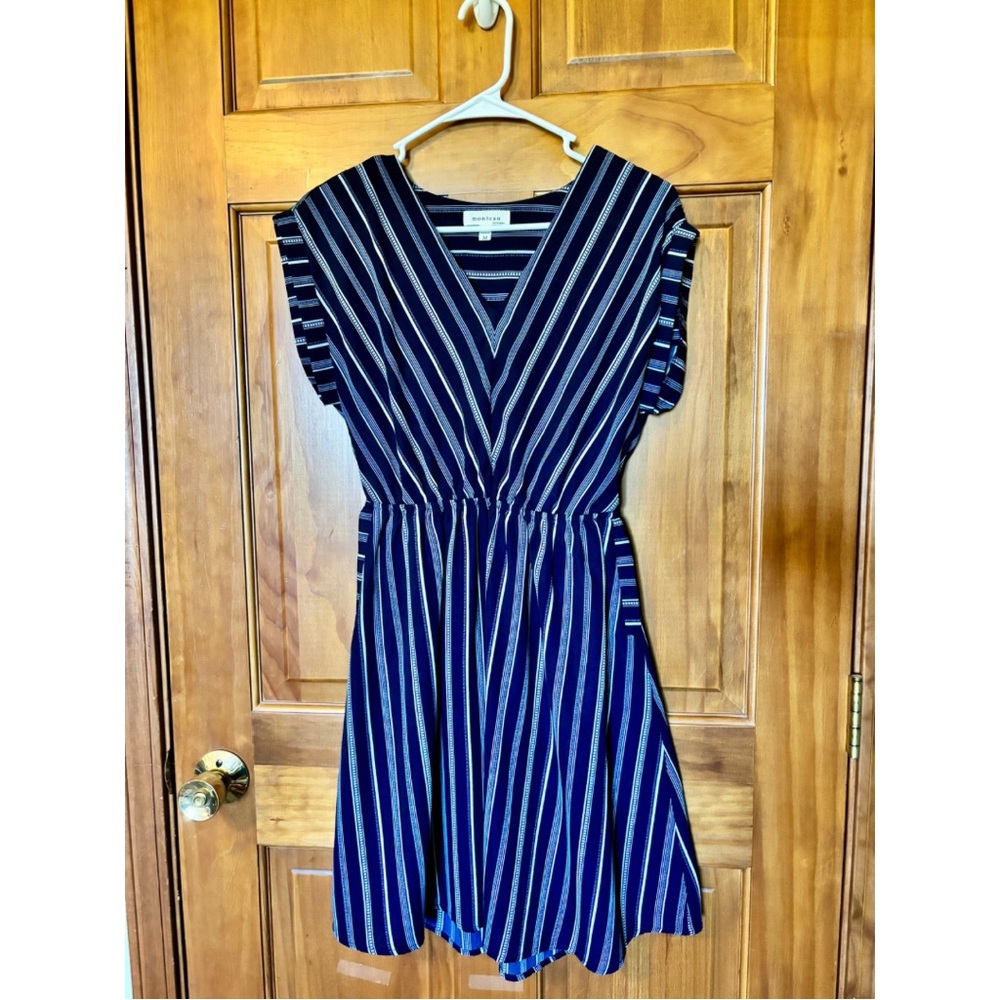Monteau Navy and White Striped Mini Dress